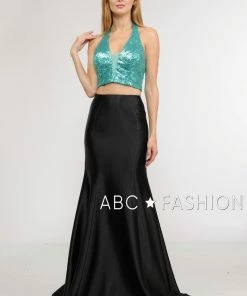Long Two-Piece Dress With Sequin Crop Top By Poly USA 8294 Prom 16 Long Two-Piece Dress With Sequin Crop Top By Poly USA 8294 Prom