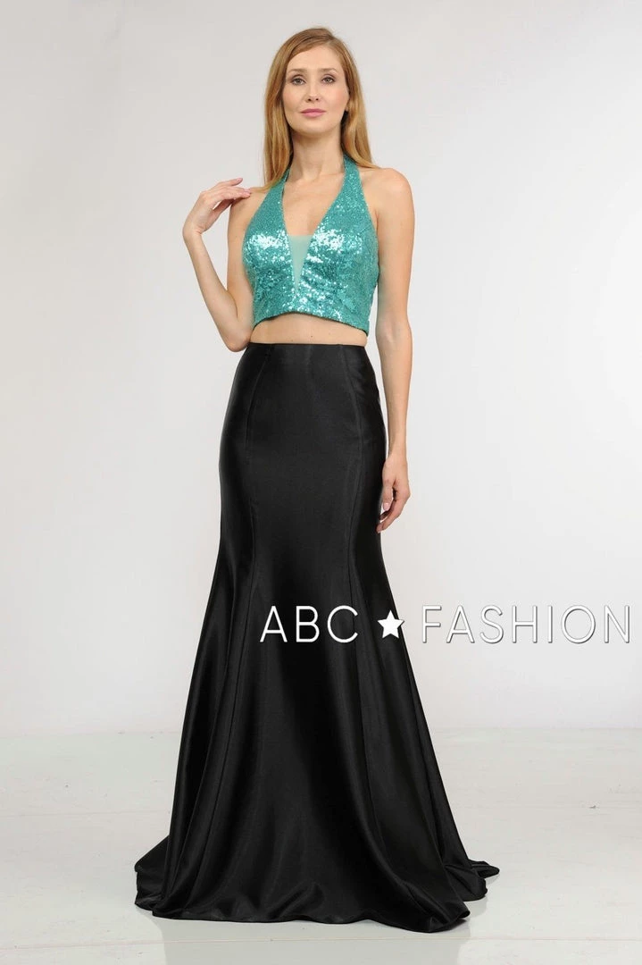 Long Two-Piece Dress With Sequin Crop Top By Poly USA 8294 Prom 9 Long Two-Piece Dress With Sequin Crop Top By Poly USA 8294 Prom