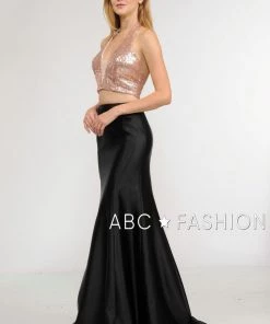 Long Two-Piece Dress With Sequin Crop Top By Poly USA 8294 Prom 12 Long Two-Piece Dress With Sequin Crop Top By Poly USA 8294 Prom