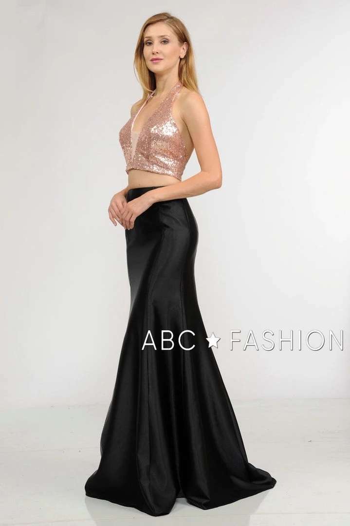 Long Two-Piece Dress With Sequin Crop Top By Poly USA 8294 Prom 5 Long Two-Piece Dress With Sequin Crop Top By Poly USA 8294 Prom