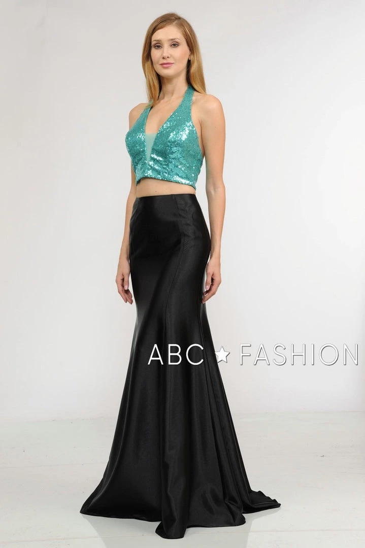 Long Two-Piece Dress With Sequin Crop Top By Poly USA 8294 Prom 7 Long Two-Piece Dress With Sequin Crop Top By Poly USA 8294 Prom