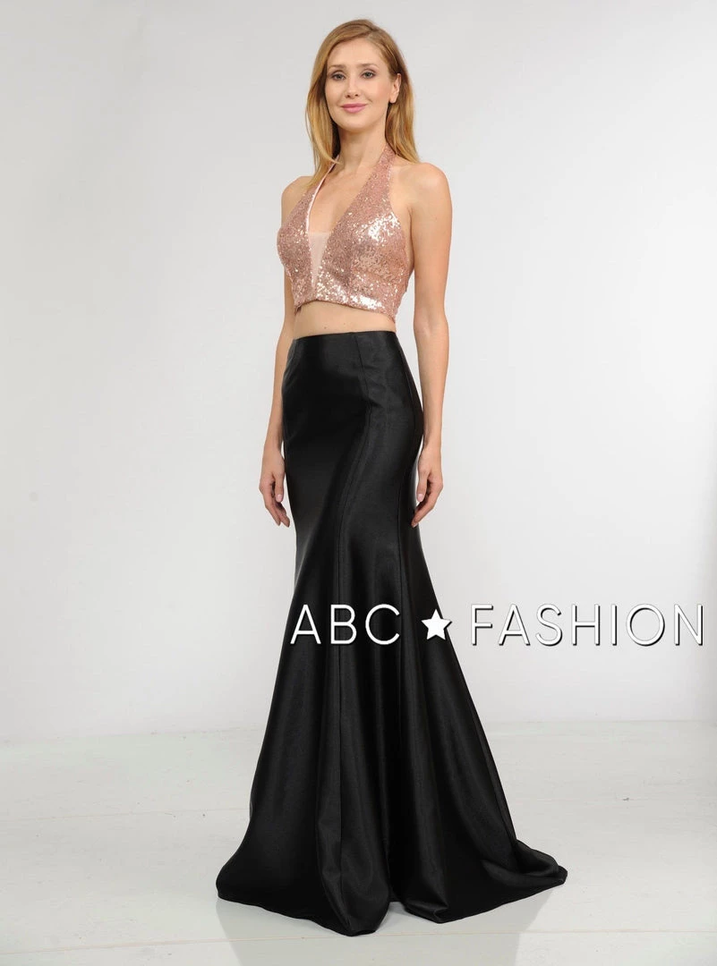 Long Two-Piece Dress With Sequin Crop Top By Poly USA 8294 Prom 3 Long Two-Piece Dress With Sequin Crop Top By Poly USA 8294 Prom