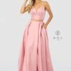 Long Two-Piece Satin Dress With Pockets By Nox Anabel E161
