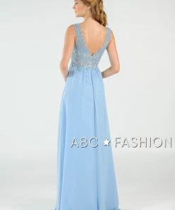 Long V-Neck Chiffon Dress With Lace Appliques By Poly USA 8012 Prom 27 Long V-Neck Chiffon Dress With Lace Appliques By Poly USA 8012 Prom