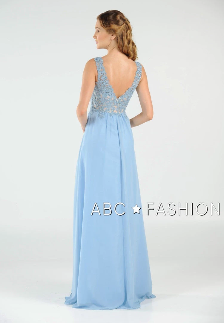 Long V-Neck Chiffon Dress With Lace Appliques By Poly USA 8012 Prom 10 Long V-Neck Chiffon Dress With Lace Appliques By Poly USA 8012 Prom