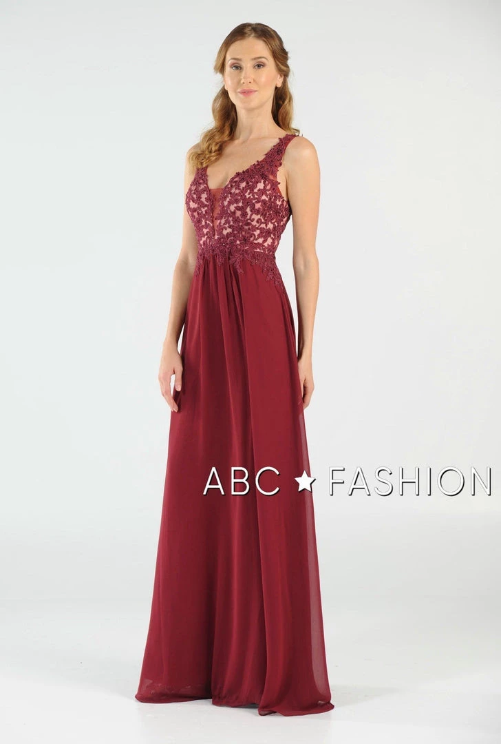 Long V-Neck Chiffon Dress With Lace Appliques By Poly USA 8012 Prom 5 Long V-Neck Chiffon Dress With Lace Appliques By Poly USA 8012 Prom