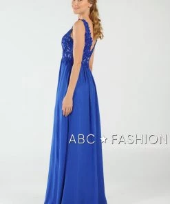 Long V-Neck Chiffon Dress With Lace Appliques By Poly USA 8012 Prom 34 Long V-Neck Chiffon Dress With Lace Appliques By Poly USA 8012 Prom