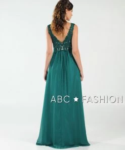 Long V-Neck Chiffon Dress With Lace Appliques By Poly USA 8012 Prom 24 Long V-Neck Chiffon Dress With Lace Appliques By Poly USA 8012 Prom