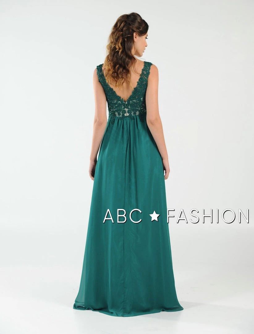 Long V-Neck Chiffon Dress With Lace Appliques By Poly USA 8012 Prom 7 Long V-Neck Chiffon Dress With Lace Appliques By Poly USA 8012 Prom