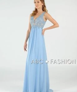 Long V-Neck Chiffon Dress With Lace Appliques By Poly USA 8012 Prom 28 Long V-Neck Chiffon Dress With Lace Appliques By Poly USA 8012 Prom
