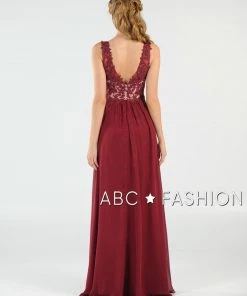 Long V-Neck Chiffon Dress With Lace Appliques By Poly USA 8012 Prom 21 Long V-Neck Chiffon Dress With Lace Appliques By Poly USA 8012 Prom
