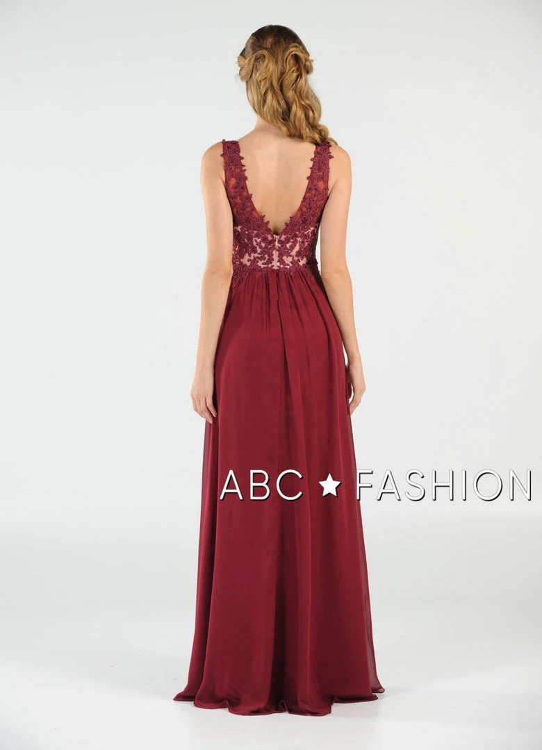 Long V-Neck Chiffon Dress With Lace Appliques By Poly USA 8012 Prom 4 Long V-Neck Chiffon Dress With Lace Appliques By Poly USA 8012 Prom