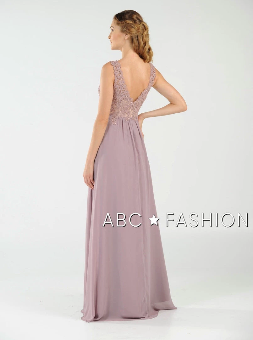 Long V-Neck Chiffon Dress With Lace Appliques By Poly USA 8012 Prom 14 Long V-Neck Chiffon Dress With Lace Appliques By Poly USA 8012 Prom