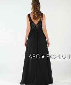 Long V-Neck Chiffon Dress With Lace Appliques By Poly USA 8012 Prom 36 Long V-Neck Chiffon Dress With Lace Appliques By Poly USA 8012 Prom