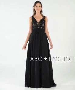 Long V-Neck Chiffon Dress With Lace Appliques By Poly USA 8012 Prom 35 Long V-Neck Chiffon Dress With Lace Appliques By Poly USA 8012 Prom