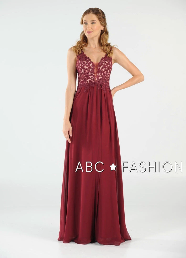 Long V-Neck Chiffon Dress With Lace Appliques By Poly USA 8012 Prom 3 Long V-Neck Chiffon Dress With Lace Appliques By Poly USA 8012 Prom