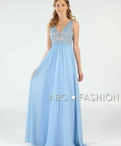 Long V-Neck Chiffon Dress With Lace Appliques By Poly USA 8012 Prom 26 Long V-Neck Chiffon Dress With Lace Appliques By Poly USA 8012 Prom