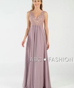 Long V-Neck Chiffon Dress With Lace Appliques By Poly USA 8012 Prom 29 Long V-Neck Chiffon Dress With Lace Appliques By Poly USA 8012 Prom