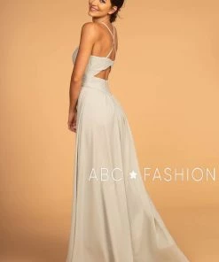 Long V-Neck Chiffon Dress With Pleated Bodice By Elizabeth K GL2609 Prom