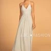 Long V-Neck Chiffon Dress With Pleated Bodice By Elizabeth K GL2609 Prom