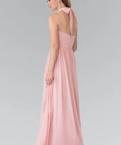 Long V-Neck Chiffon Halter Dress By Elizabeth K GL2362