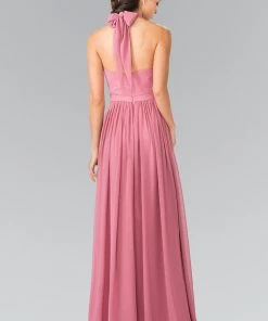Long V-Neck Chiffon Halter Dress By Elizabeth K GL2362