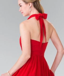 Long V-Neck Chiffon Halter Dress By Elizabeth K GL2362