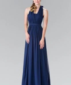 Long V-Neck Chiffon Halter Dress By Elizabeth K GL2362