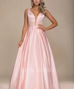 Long V-Neck Cutout Dress With Pockets By Nox Anabel M130