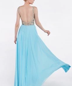 Prom Beaded Long V-Neck Dress By Cinderella Divine 71190