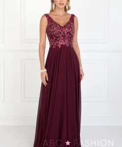 Prom Long V-Neck Dress With Beaded Bodice By Elizabeth K GL1567