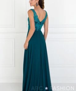 Prom Long V-Neck Dress With Beaded Bodice By Elizabeth K GL1567