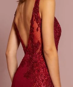 Long V-Neck Dress With Embroidered Bodice By Elizabeth K GL2614 Prom