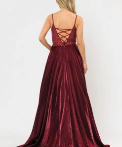 Long V-Neck Dress With Embroidered Bodice By Poly USA 8576 Prom