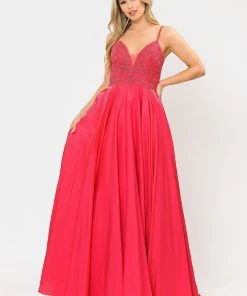 Long V-Neck Dress With Embroidered Bodice By Poly USA 8576 Prom