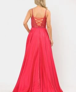 Long V-Neck Dress With Embroidered Bodice By Poly USA 8576 Prom