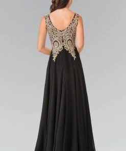 Applique Long V-Neck Dress By Elizabeth K GL2311