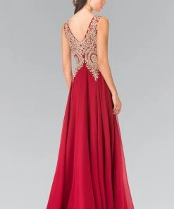 Applique Long V-Neck Dress By Elizabeth K GL2311