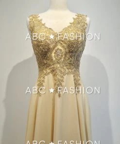 Applique Long V-Neck Dress By Elizabeth K GL2311