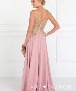 Applique Long V-Neck Dress By Elizabeth K GL2311