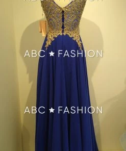 Applique Long V-Neck Dress By Elizabeth K GL2311