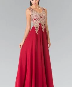 Applique Long V-Neck Dress By Elizabeth K GL2311