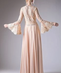 Long Lace Bell Sleeve Dress By Cinderella Divine CR774 14 Long Lace Bell Sleeve Dress By Cinderella Divine CR774