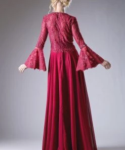 Long Lace Bell Sleeve Dress By Cinderella Divine CR774 12 Long Lace Bell Sleeve Dress By Cinderella Divine CR774