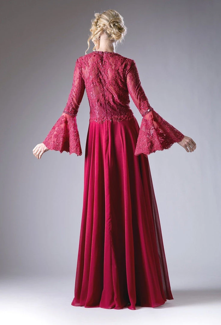 Long Lace Bell Sleeve Dress By Cinderella Divine CR774 4 Long Lace Bell Sleeve Dress By Cinderella Divine CR774
