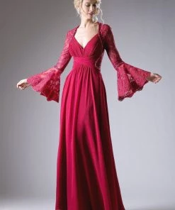 Long Lace Bell Sleeve Dress By Cinderella Divine CR774