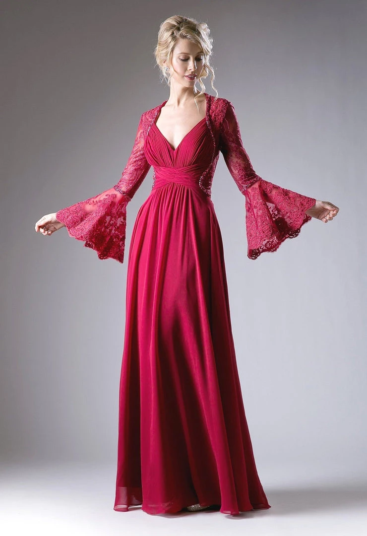 Long Lace Bell Sleeve Dress By Cinderella Divine CR774 3 Long Lace Bell Sleeve Dress By Cinderella Divine CR774