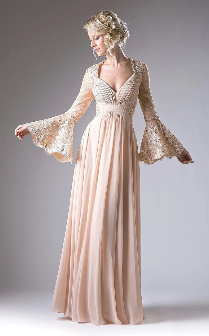 Long Lace Bell Sleeve Dress By Cinderella Divine CR774 5 Long Lace Bell Sleeve Dress By Cinderella Divine CR774