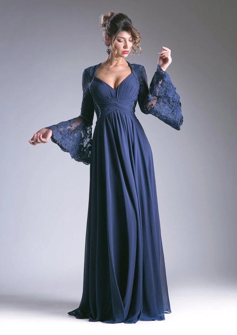 Long Lace Bell Sleeve Dress By Cinderella Divine CR774 8 Long Lace Bell Sleeve Dress By Cinderella Divine CR774