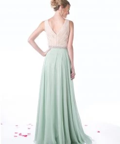 Prom Pleated Long V-Neck Dress By Cinderella Divine 1968